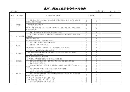 水利工程施工现场安全生产检查表【范本模板】