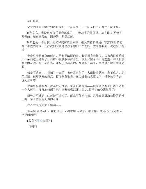 冰心《荷叶母亲》阅读