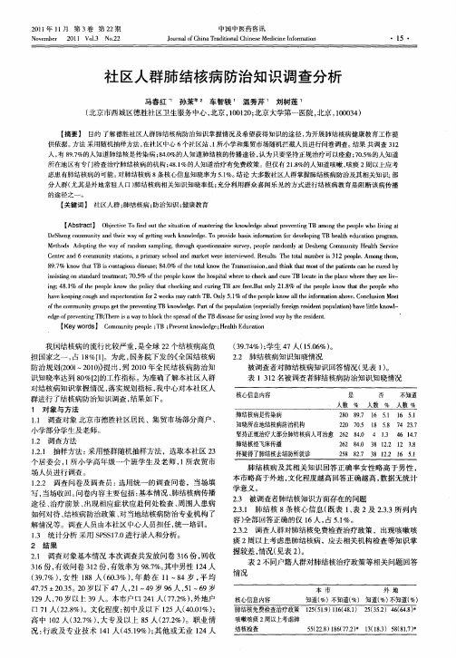 社区人群肺结核病防治知识调查分析