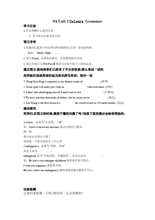 Unit2 Colours Grammar学案 2021-2022学年牛津译林版九年级英语上册