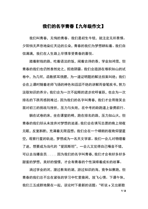 我们的名字青春【九年级作文】