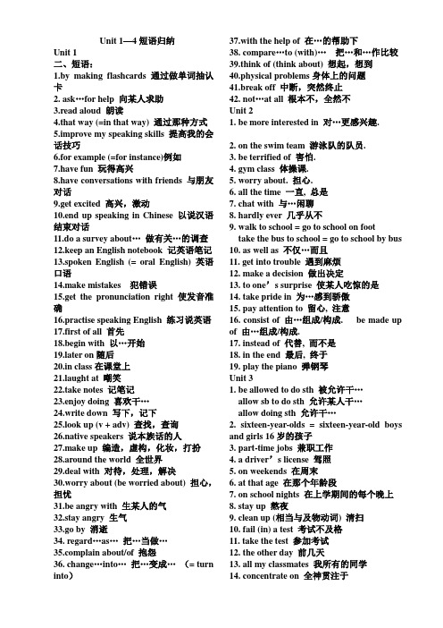 九年级上Unit 1--4短语