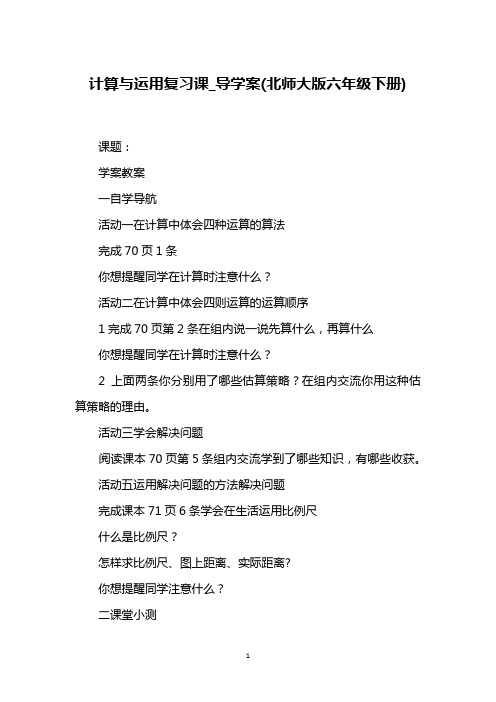 计算与运用复习课_导学案(北师大版六年级下册)