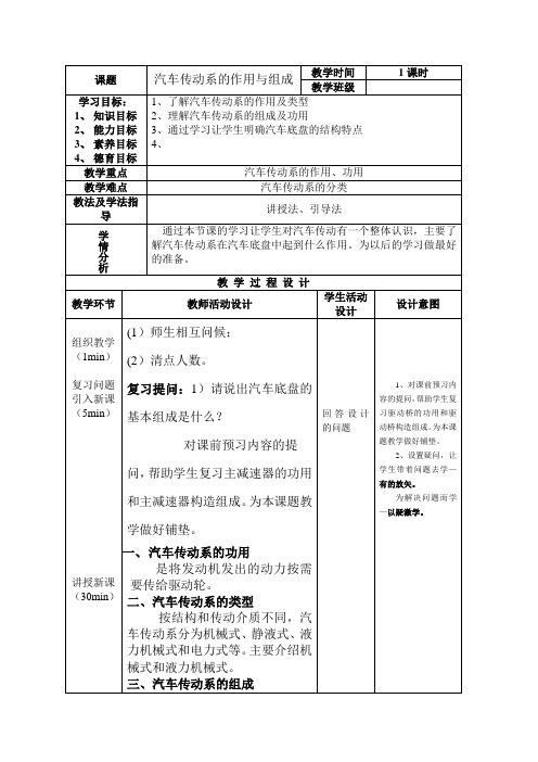 汽车传动系的作用及组成