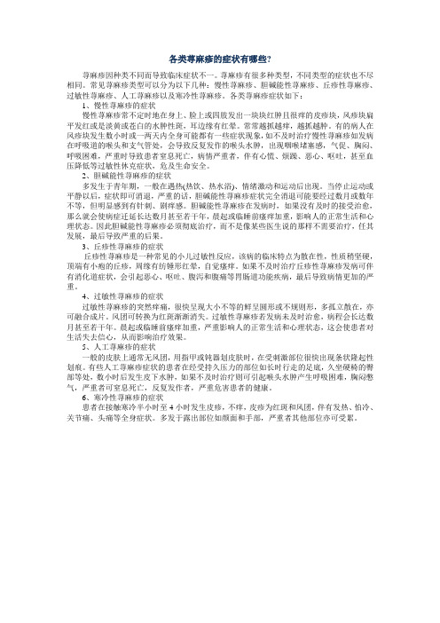 各类荨麻疹的症状有哪些