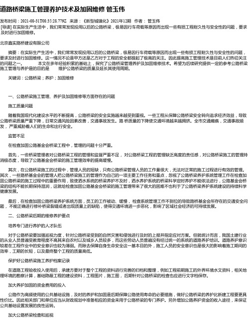 道路桥梁施工管理养护技术及加固维修管玉伟