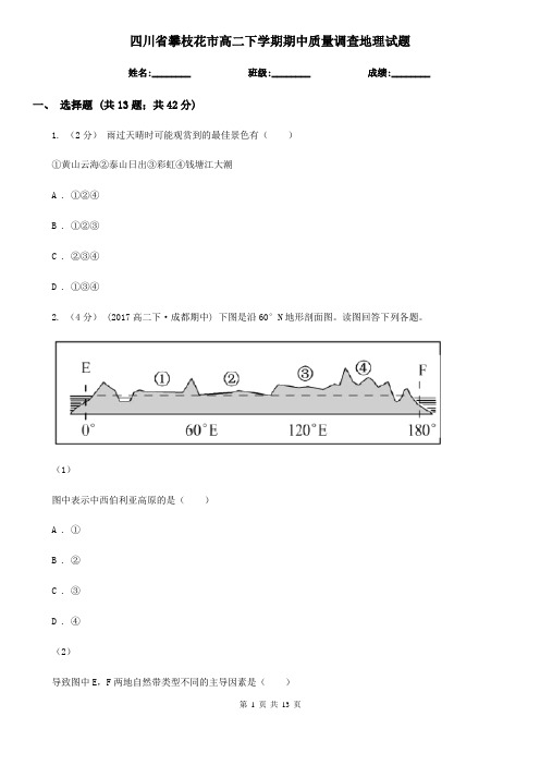 四川省攀枝花市高二下学期期中质量调查地理试题