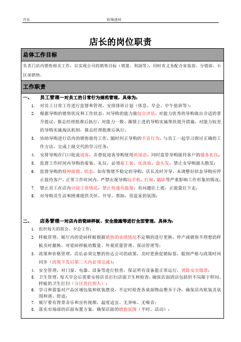 瓷砖店店长岗位职责