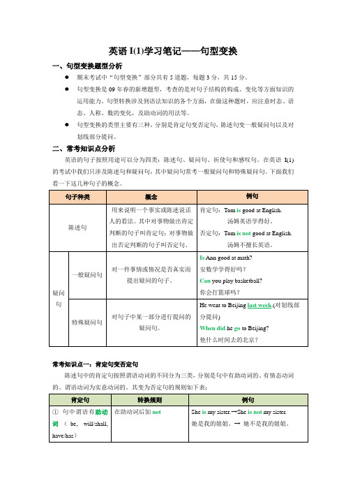 英语I(1)学习笔记第三期-句型转换