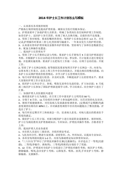 2016年护士长工作计划怎么写模板