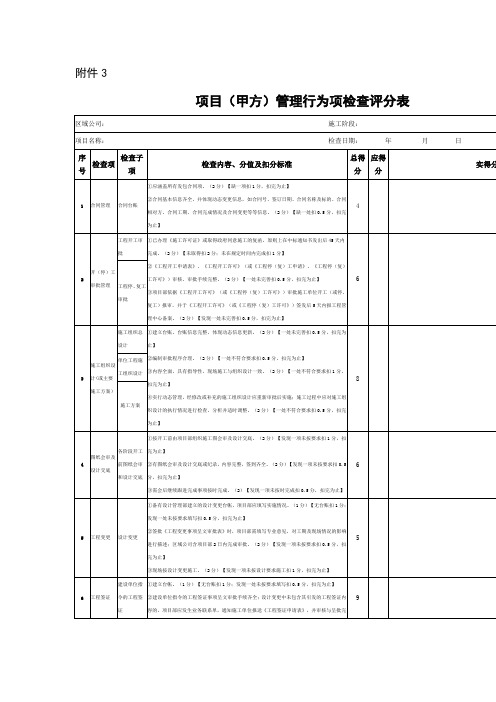 项目(甲方)管理行为项检查评分表