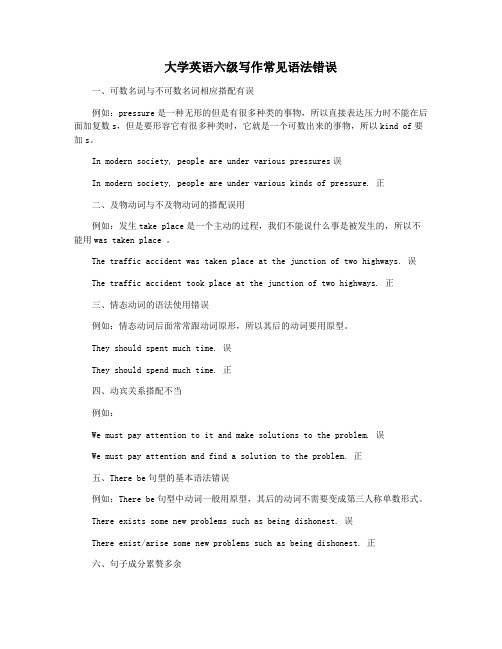 大学英语六级写作常见语法错误