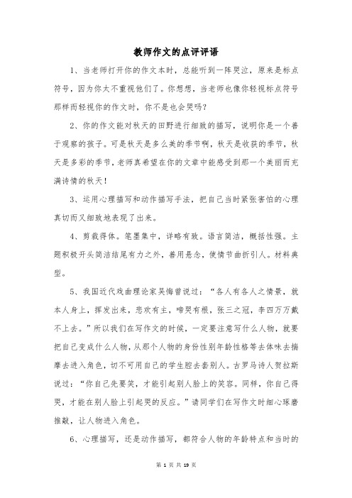 教师作文的点评评语