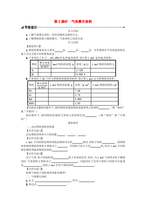2019-2020学年高中化学 1.2.2 气体摩尔体积学案(含解析)新人教版必修1