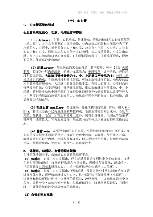 解剖知识点及习题集(系统+局部)(十)心血管