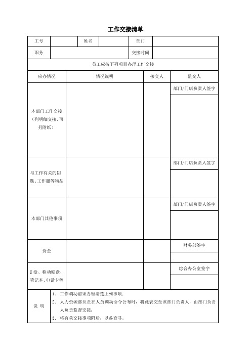 工作交接清单