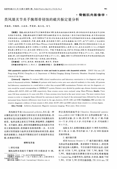 类风湿关节炎手腕部骨侵蚀的磁共振定量分析