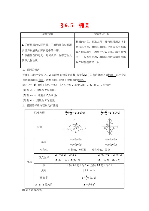 高考数学大一轮复习 第九章 平面解析几何 9.5 椭圆(第1课时)教案 理(含解析)