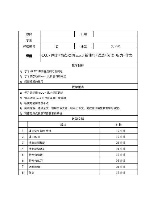 牛津版英语六年级上—U7同步—情态动词祈使句—语法综合—话题阅读—听力—作文