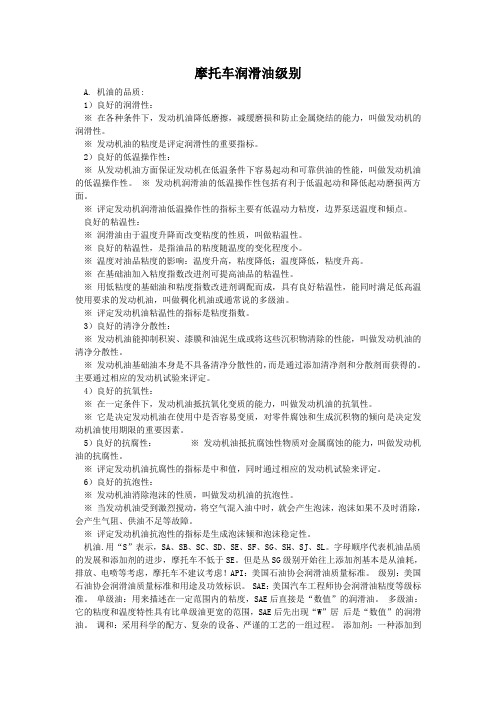 摩托车润滑油级别