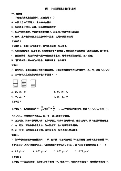 ★试卷3套精选★天津市2020届八年级上学期物理期末学业水平测试试题