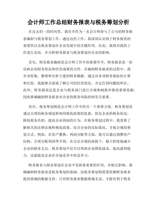 会计师工作总结财务报表与税务筹划分析