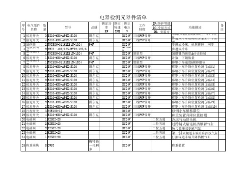 电气检测元器件清单