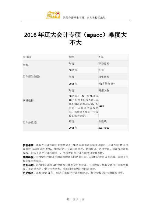 2016年辽大会计专硕(mpacc)难度大不大