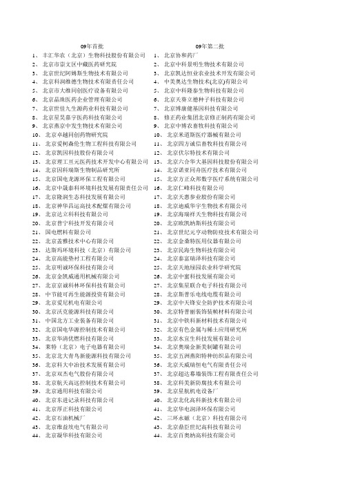 北京市2009年高新技术企业名单(九批)