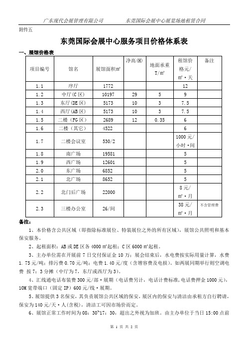 5东莞国际会展中心服务项目价格体系表