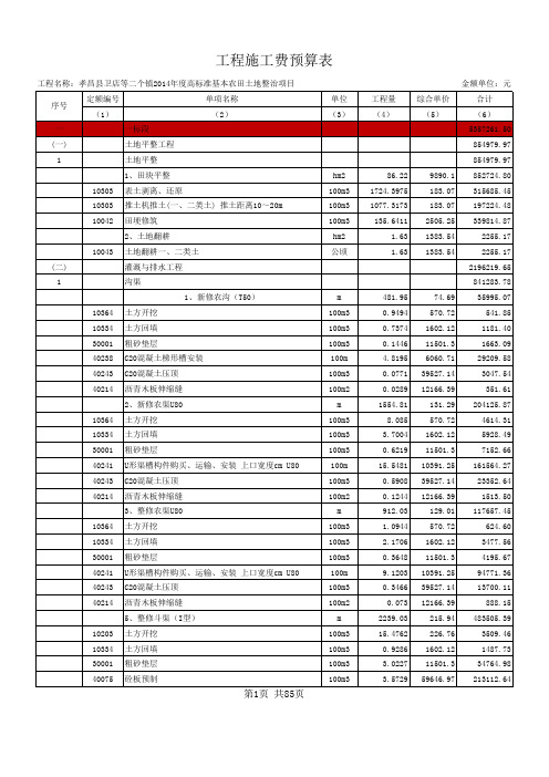 表3-1 工程施工费预算表