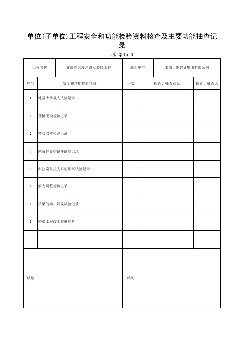 QL15.3 单位(子单位)工程安全和功能检验资料检查及主要功能抽查记录(市政工程用表)