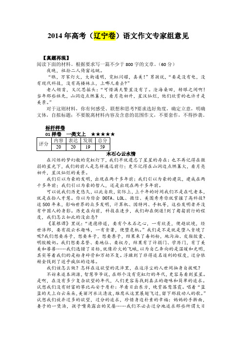 【恒心】2014年高考(辽宁卷)语文作文专家组意见(附考场高分作文)