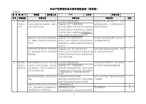 知识产权体系内部审核检查表(研发部)