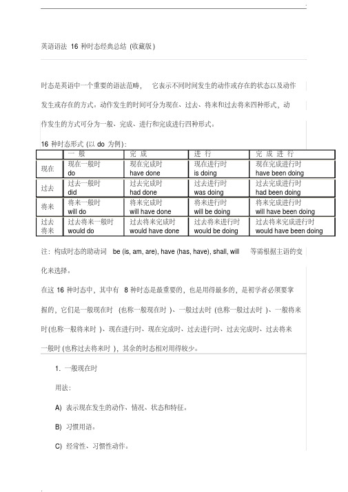 英语语法16种时态经典总结