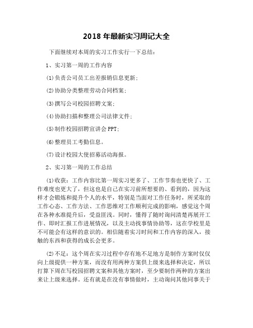 2018年最新实习周记大全