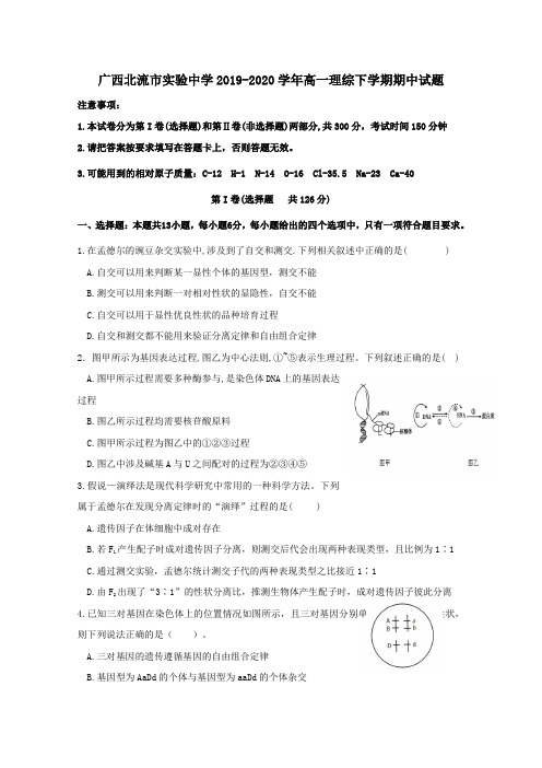 广西北流市实验中学2019_2020学年高一理综下学期期中试题