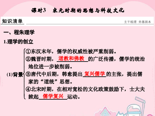 2017版高考历史通史复习 第一部分 专题四 古代中华文明的成熟与鼎盛 课时3 宋元时期的思想与科技文化课件