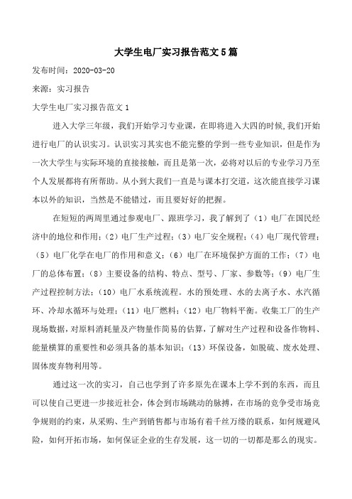 大学生电厂实习报告范文5篇