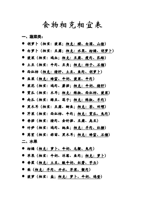 食物相克相宜表