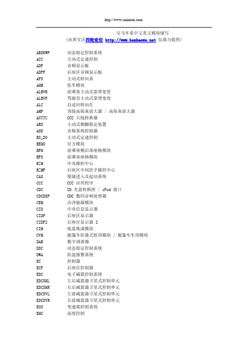 宝马车系中文英文模块缩写
