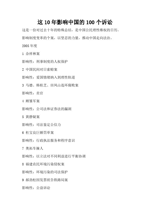 这10年影响中国的100个诉讼