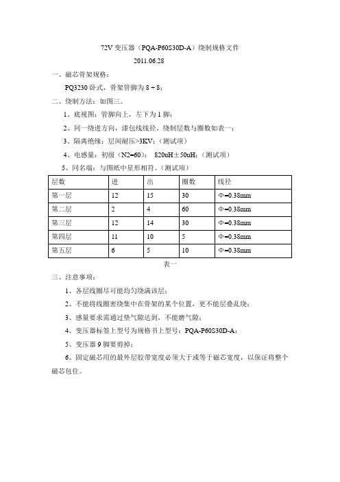 72V变压器绕制规格文件