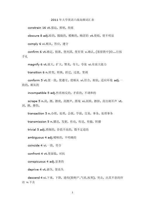 2011年大学英语六级高频词汇表