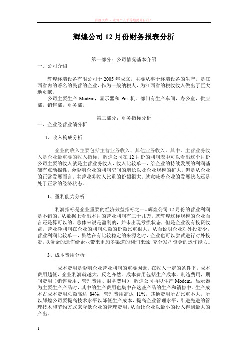 辉煌公司12月份财务报表分析 (1)