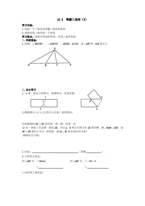 沪科版八上16.3《等腰三角形》word学案3