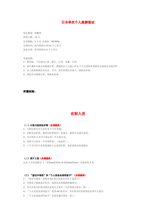 日本签证清单