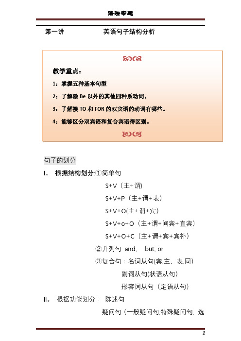 英语句子结构分析陈述句(五种句型)