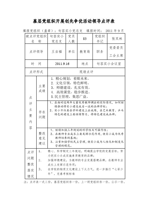 创先争优活动领导点评表