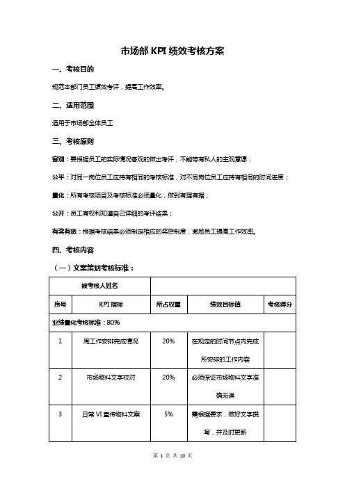 市场部绩效考核方案